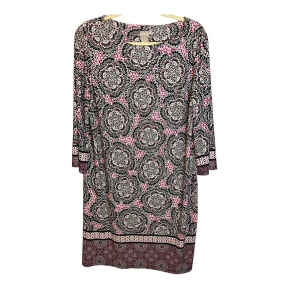 Chico's Dress Women's Size Large Floral Shift Geometric Black Pink Chicos 2 - Picture 1 of 4